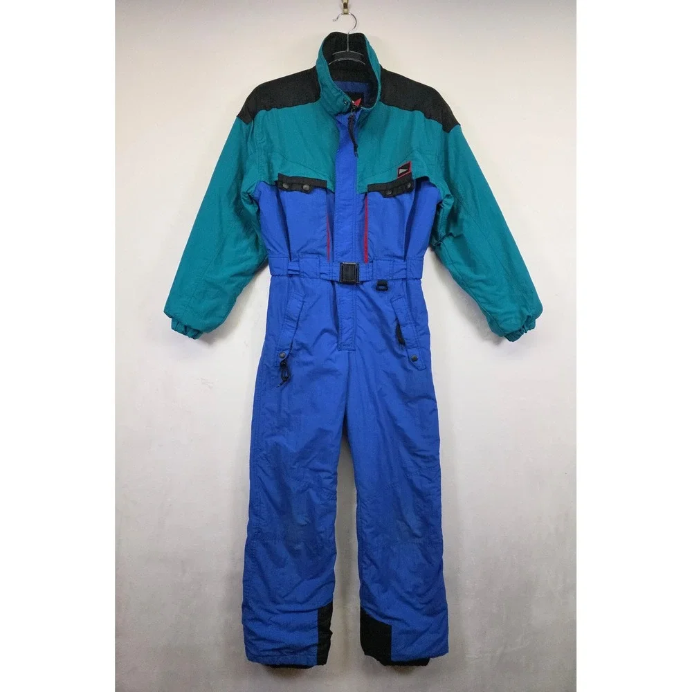 Vintage Inside Edge Ski Suit Youth L‎ Blue Retro Colorblock One Piece Snowboard